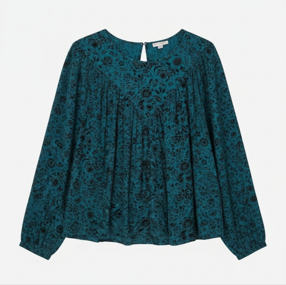 Floral Teal Blouse Flowy Knox Rose Top